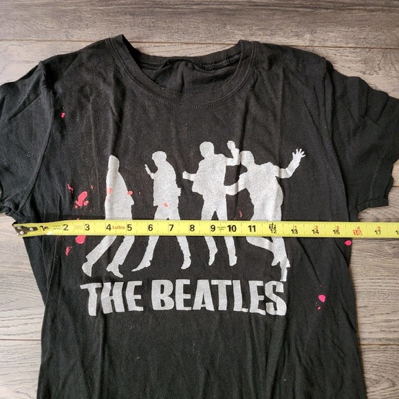 THE BEATLES Graphic Black T-Shirt Girls Sz S Paint Splatter - Picture 2 of 3
